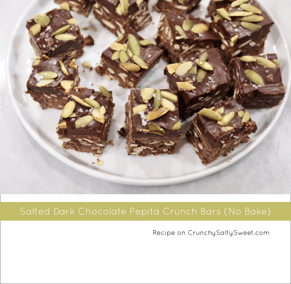 Salted Dark Chocolate Pepita Crunch Bars (No Bake)